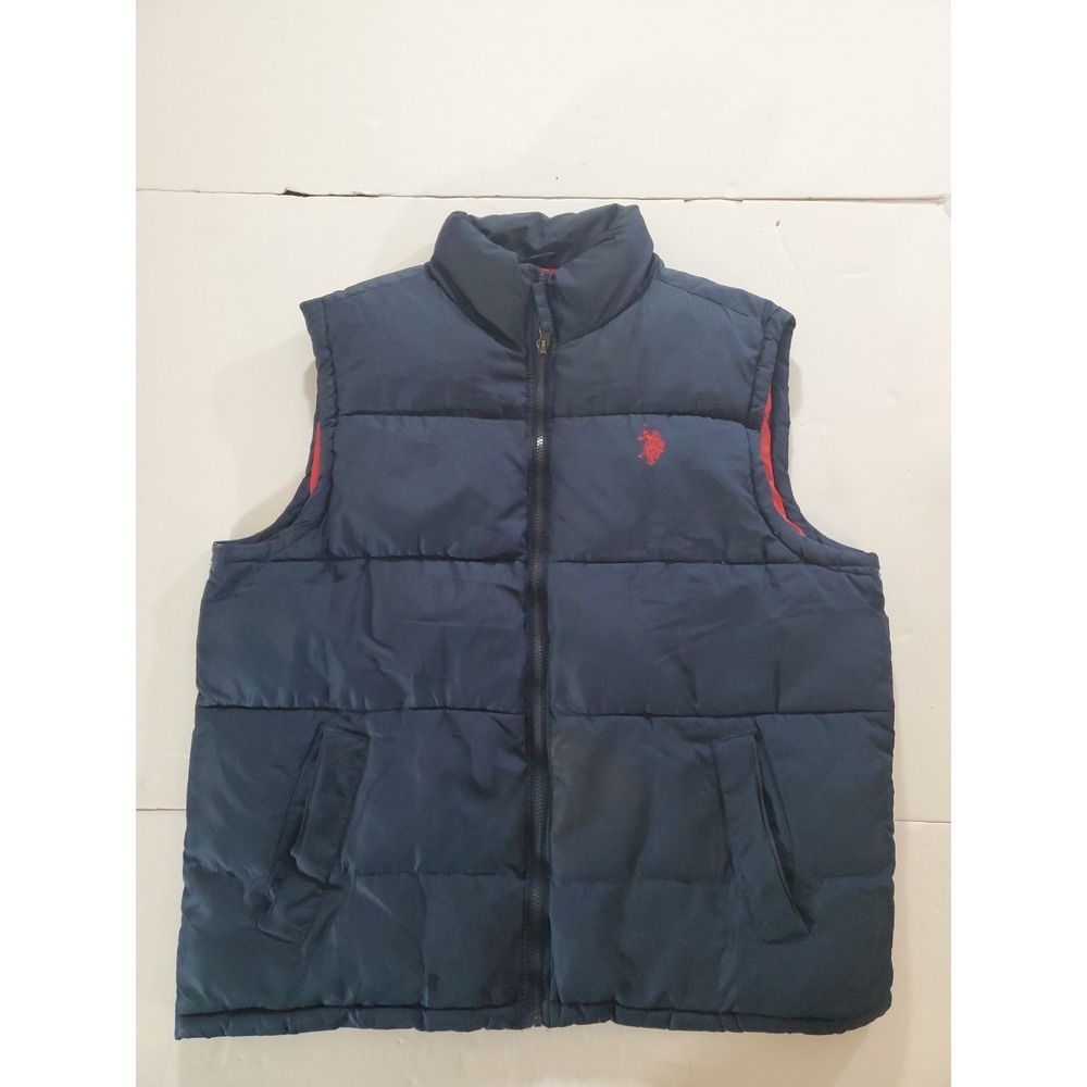 USPA U.S. Polo ASSN Puffer Vest Navy Blue Red Men's Large Red LOGO